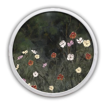 Moody Flower Field Round White Framed Print