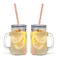 Gourmet by Starfrit 16oz. Mason Jar Mugs with Straws, 2ct.