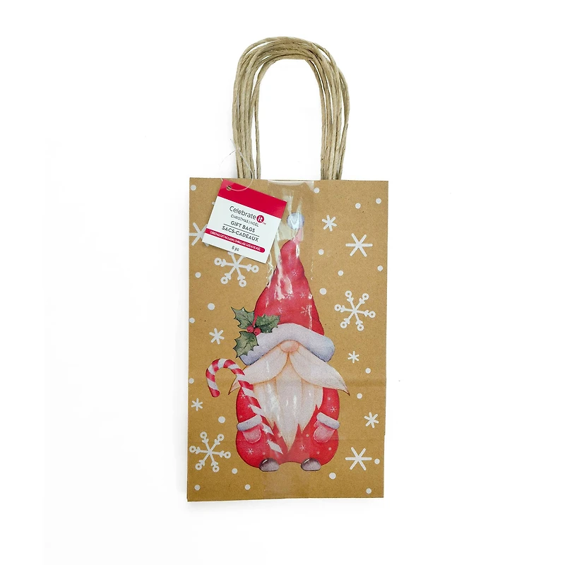 Small Gnome Kraft Gift Bags, 6ct. by Celebrate It™