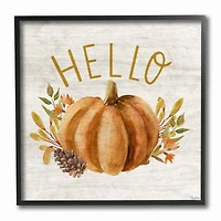 Stupell Industries Hello Pumpkin Autumn Pinecone Orange Brown Fall Seasonal Black Framed Wall Art