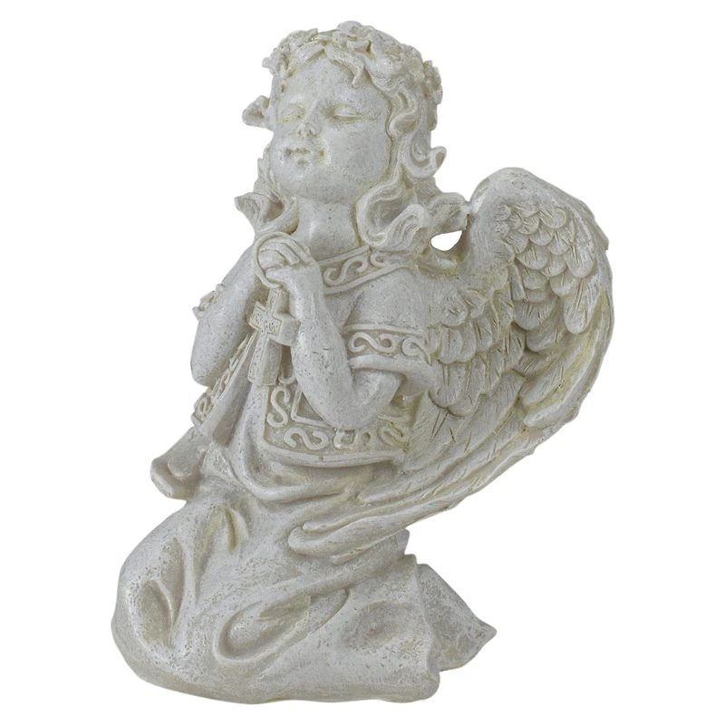 6.75" Praying Angel with Cross Outdoor Garden Statue