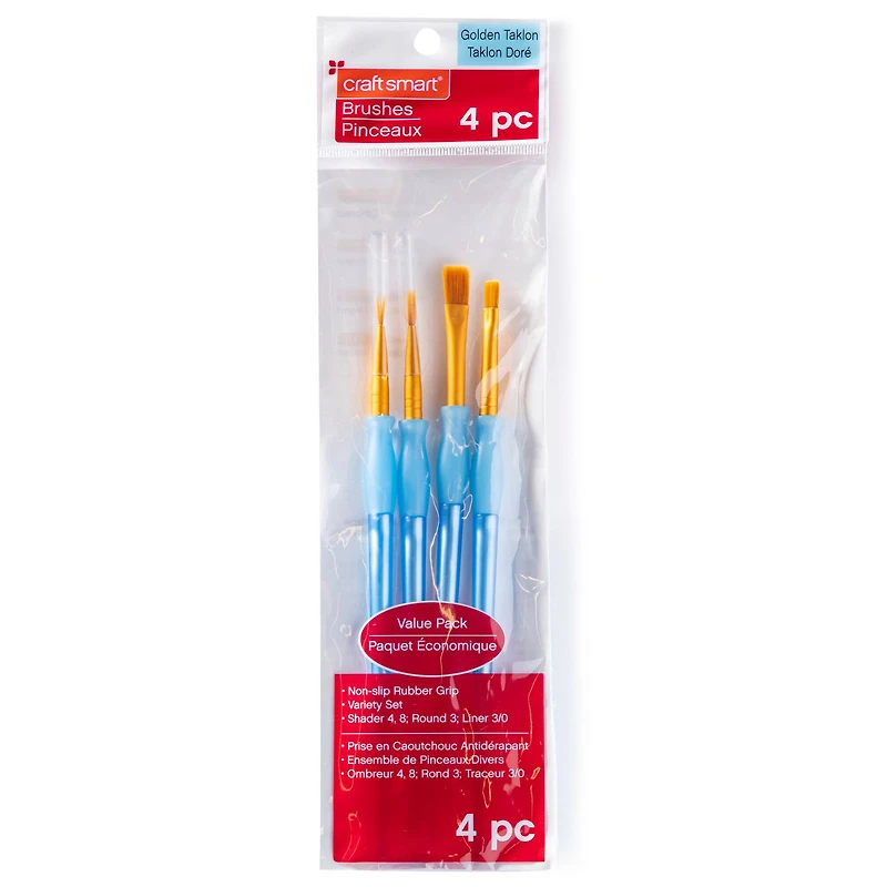 9 Packs: 4 ct. (36 total) Gold Taklon Brush Set by Craft Smart®