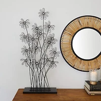 40" Black Metal Floral Sculpture with Crystal Embellishments