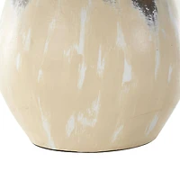 16.5" Cream Ceramic Vase with Curved Handle