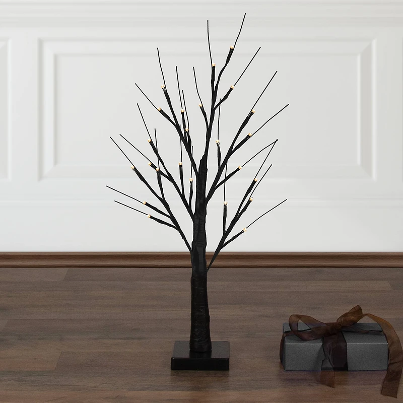 24" LED Lighted Black Halloween Twig Tree, Warm White Lights