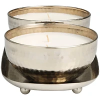 White Wax Vanilla Marshmallow Scented Candle Set with Silver Hammered Containers and Oval Holding Tray