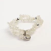 John Bead Crystal Quartz Clear Natural Stone 2-Strand Bracelet with Circle Charm