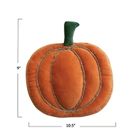 Hello Honey® 10.5" x 9" Green & Orange Woven Cotton Velvet Pumpkin Shaped Pillow