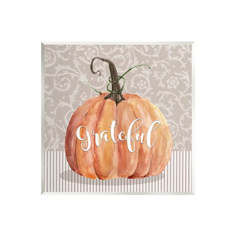 Stupell Industries Grateful Autumnal Pattern Pumpkin Wall Plaque Art