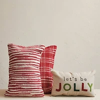 Hello Honey® 24" Red & White Hand-Woven Cotton Chindi Lumbar Pillow Set