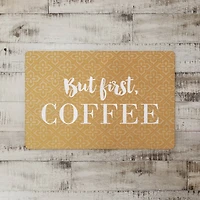 Yellow and White But First Coffee Floor Mat