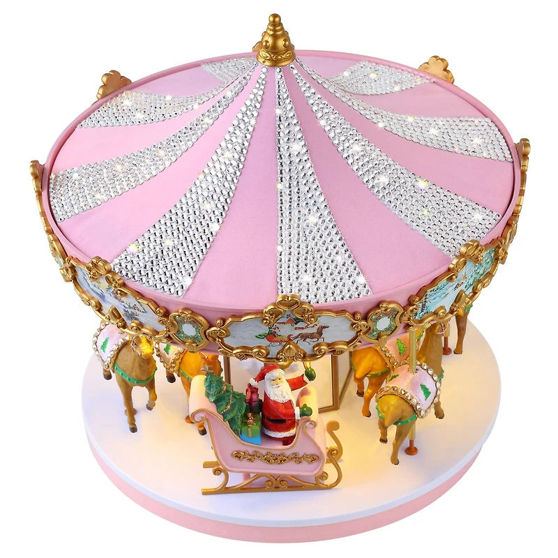 12" Animated & Musical Pink Crystal Carousel