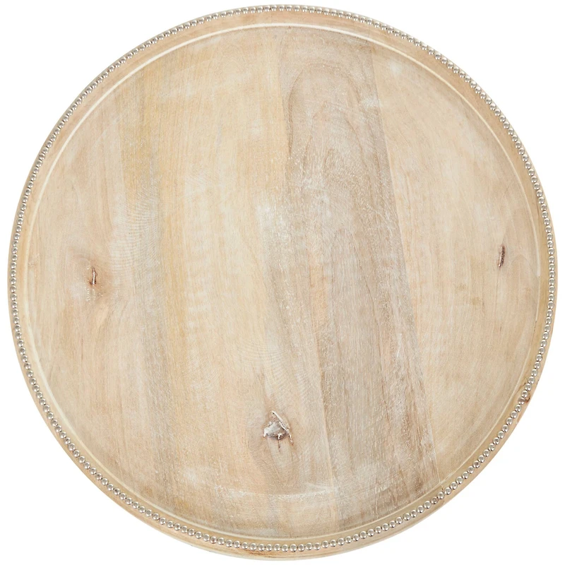 23" Cream Mango Wood Whitewashed Accent Table with Silver Beaded Rim and Turned Legs