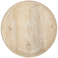 23" Cream Mango Wood Whitewashed Accent Table with Silver Beaded Rim and Turned Legs