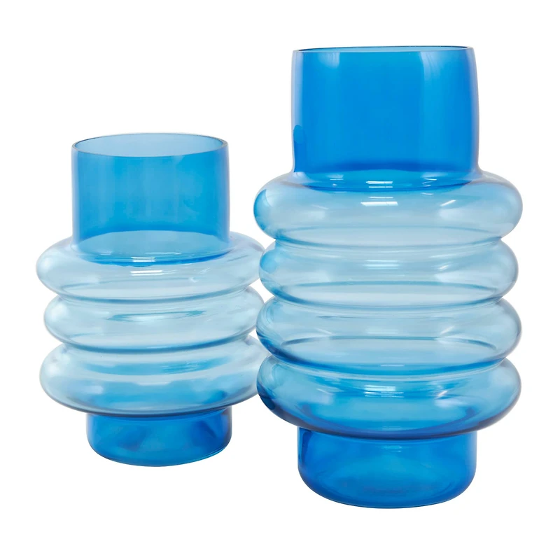 Blue Ombre Bubble Ribbed Glass Vase Set