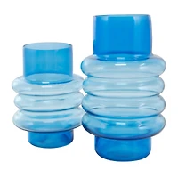 Blue Ombre Bubble Ribbed Glass Vase Set