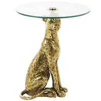 25" Gold Aluminum Leopard Spotted Sitting Accent Table with Glass Tabletop