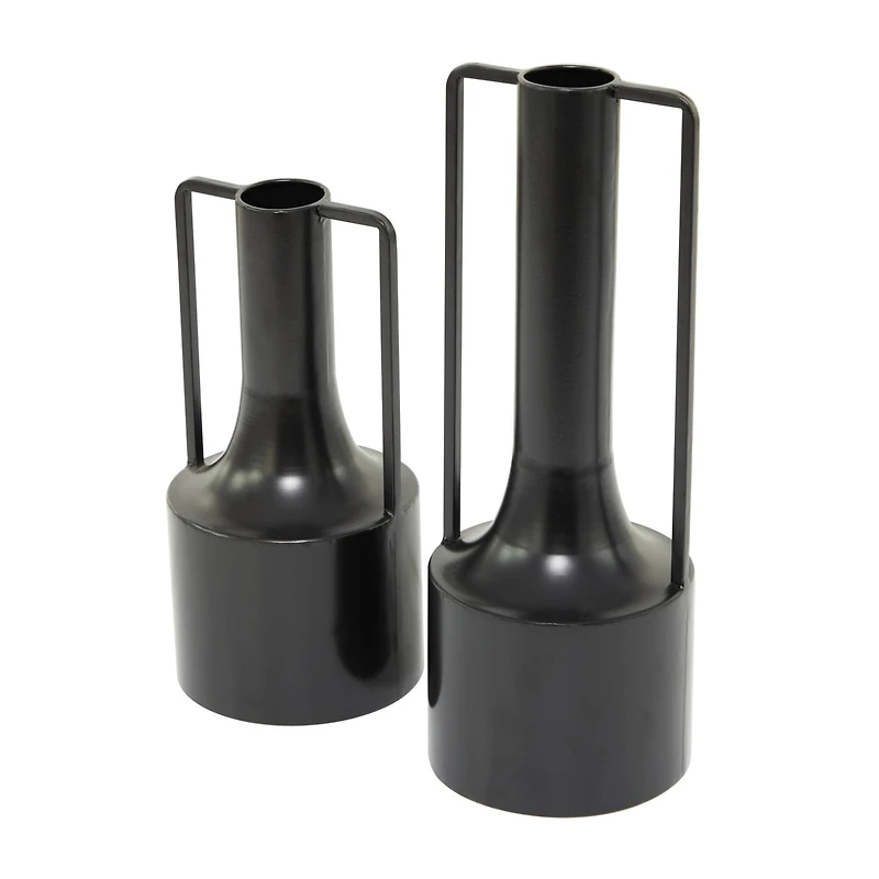 The Novogratz Black Metal Vase with Handles Set of 2 16", 12"