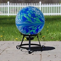 10" Blue White and Green Swirl Designed Glass Garden Gazing Ball