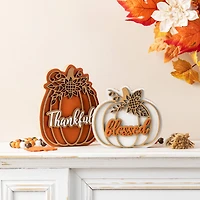 Glitzhome® 8"H Thanksgiving Wooden Pumpkin Table Decor Set