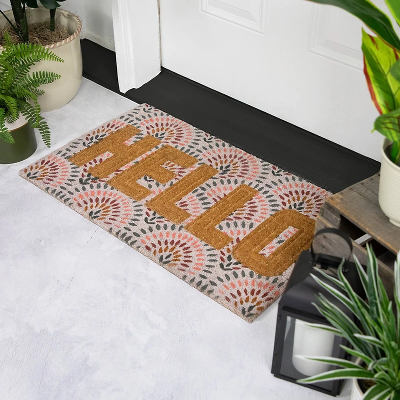 Brown & Pink Hello Floral Doormat