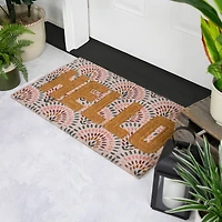 Brown & Pink Hello Floral Doormat