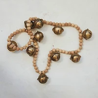 Hello Honey® 2.75ft. Antique Gold Finish Wood Bead & Metal Bell Garland