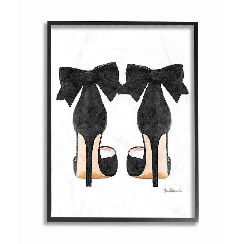 Stupell Industries Glam Black Pumps with Black Bow Wall Art in Black Frame