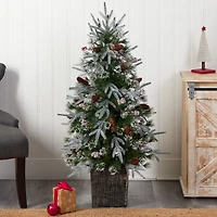 4ft. Pre-Lit Frosted Artificial Christmas Tree in Decorative Planter, White LED Lights