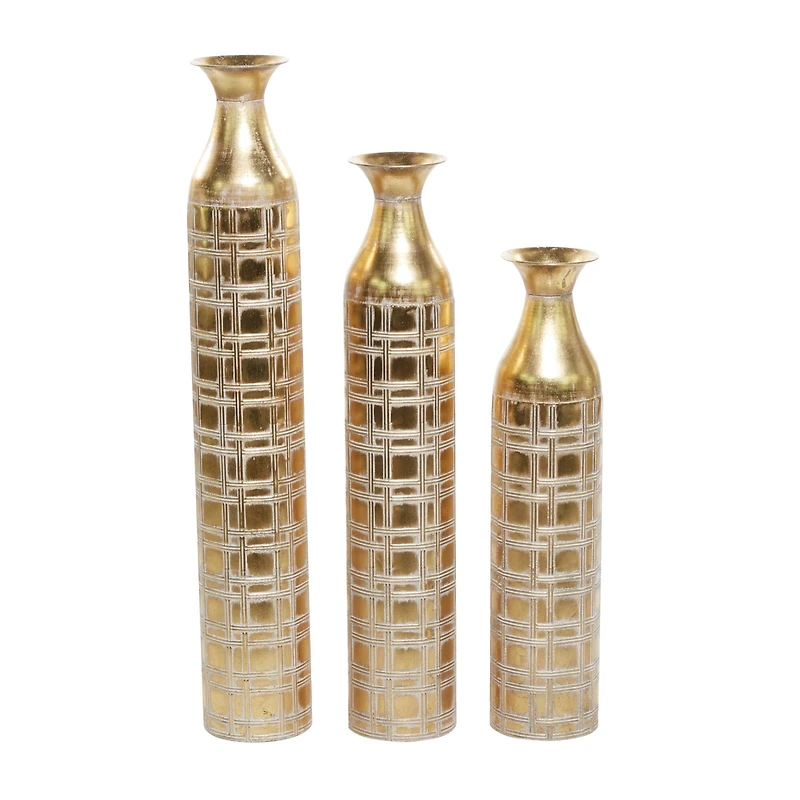 Set of 3 Gold Metal Glam Vase 35", 30", 25"
