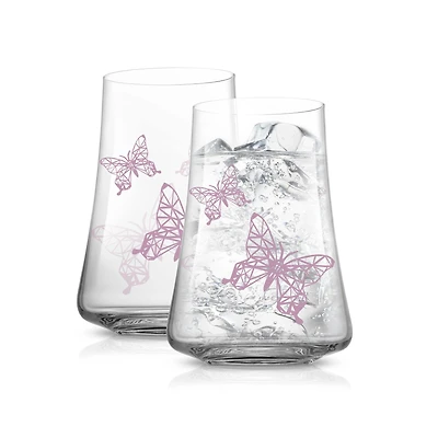 JoyJolt® 17oz. Meadow Butterfly Crystal Highball Glass Set, 2ct.