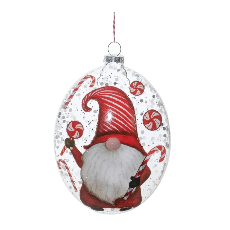 Peppermint Gnome Glass Disc Ornament Set