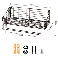 NEX™ 16" Brown Wall Mounted Wire Basket Shelf & Paper Roll Holder