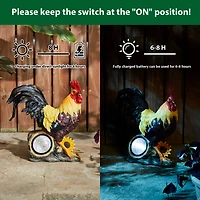 Glitzhome® 13.75" Solar Powered Vibrant Rooster Garden Statue