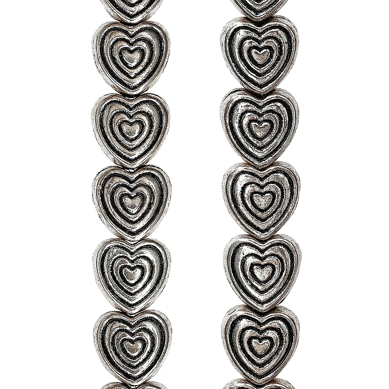 12 Pack: Silver Plated Carved Heart Beads, 6mm by Bead Landing™