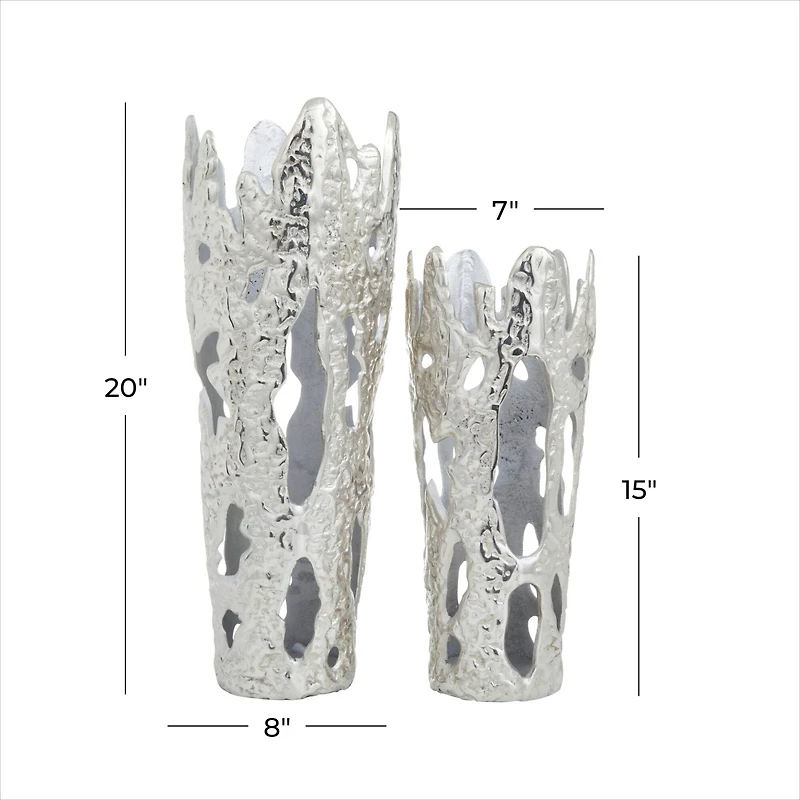 Set of 2" Silver Aluminum Contemporary Vases, 20" x 7" x 6"