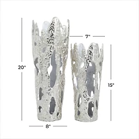 Set of 2" Silver Aluminum Contemporary Vases, 20" x 7" x 6"