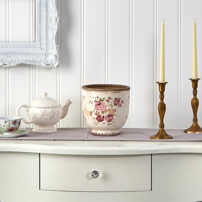 7.5" Tuscan Ceramic Floral Print Planter