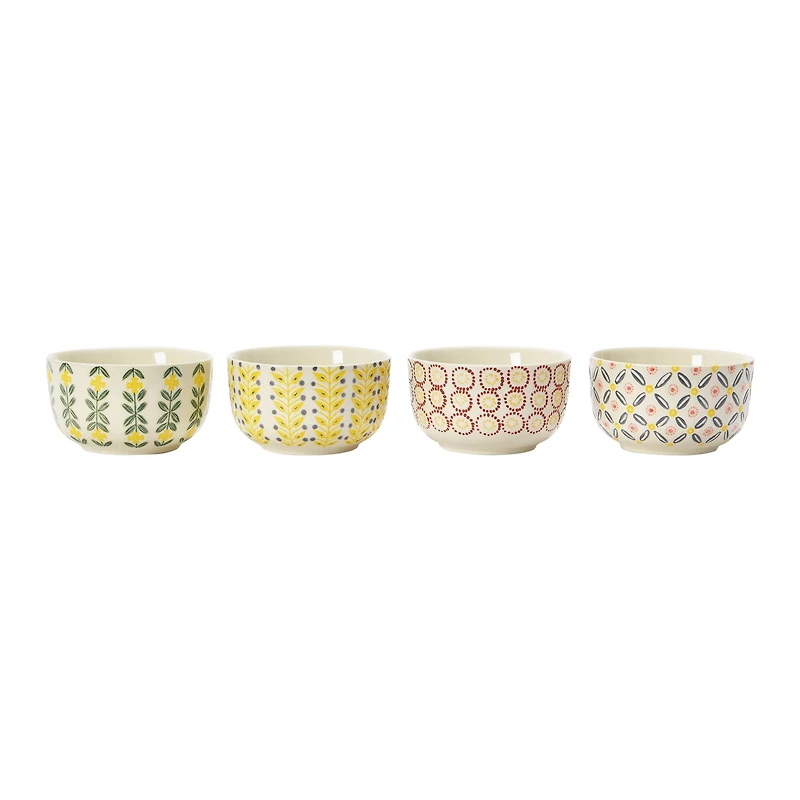 Hello Honey® 4.75" Wide Floral Print Hand-Stamped Stoneware Bowls, 4ct.