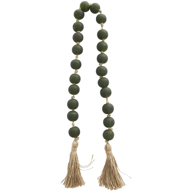 45" Handmade Round Frosted Glass Bead Garland with Tassels & Knotted Jute