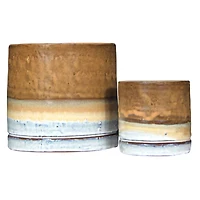 Hello Honey® Brown & White Reactive Glaze Stoneware Planter Set