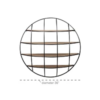 36" Light Brown Iron Round Wall Shelf Unit 