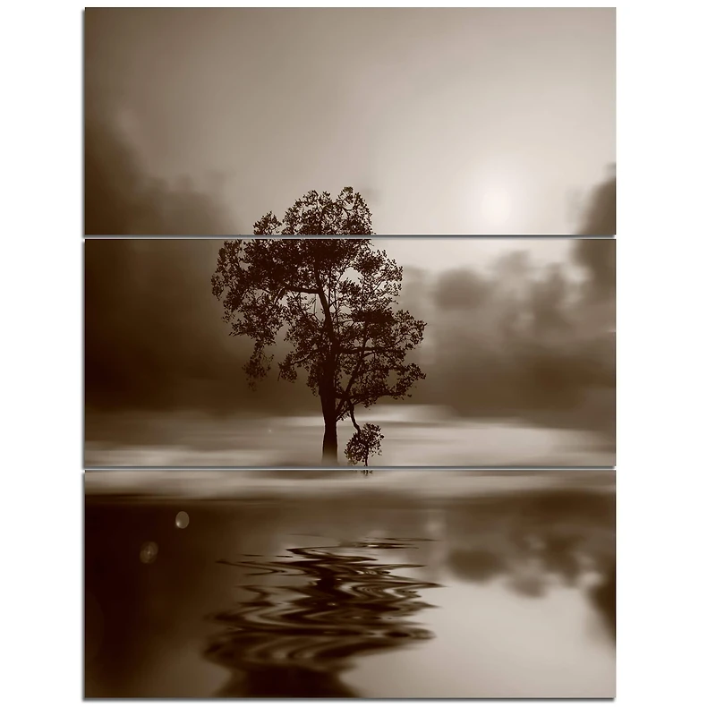 Designart - Alone Tree on Island in Sepia