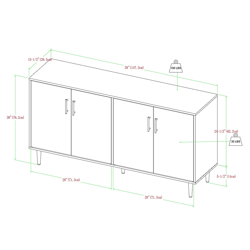 Walker Edison 58" Ash Brown Bookmatch & White Mid Century Modern TV Buffet