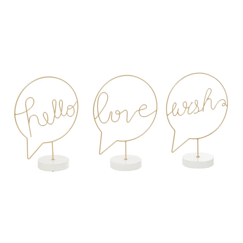 13" Gold Hello, Love & Wish Tabletop Sign Set