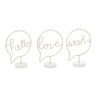 13" Gold Hello, Love & Wish Tabletop Sign Set