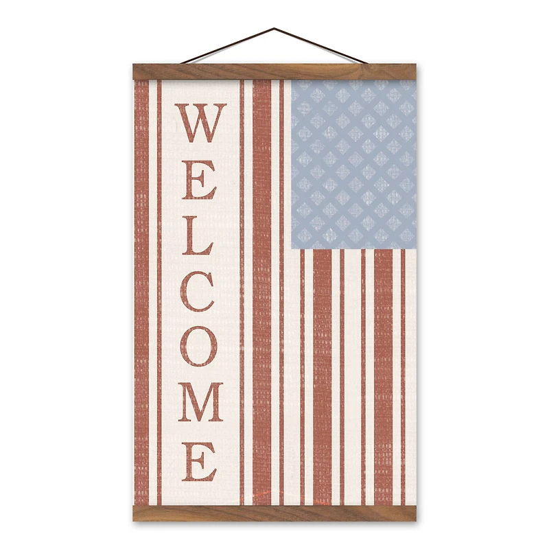 Welcome Flag Hanging Canvas with Frame