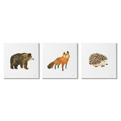 Stupell Industries Whimsical Forest Animal Watercolor Fox Hedgehog Bear Canvas Wall Art, 17" x 17"