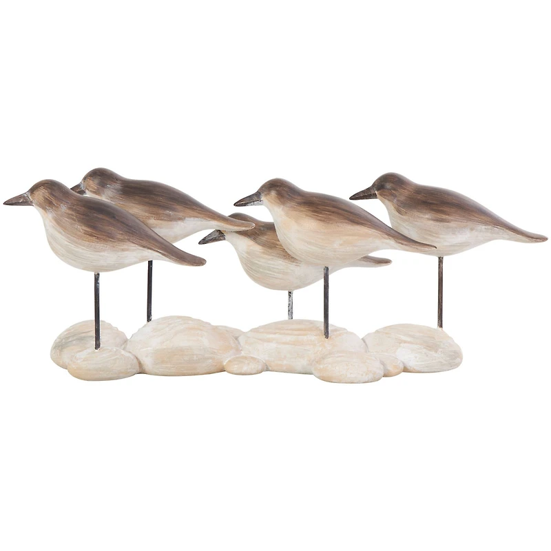 13" Brown Polystone Bird Sculpture with Cream Rock Inspired Base