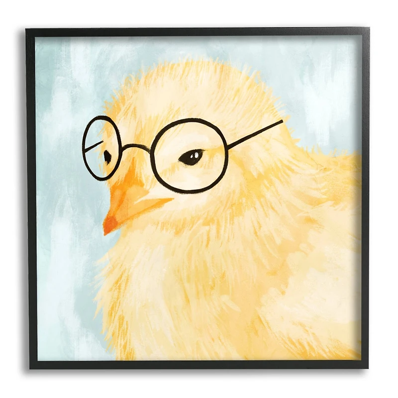 Stupell Industries Easter Chick Yellow Bird Black Glasses Animal Portrait Framed Giclee Art